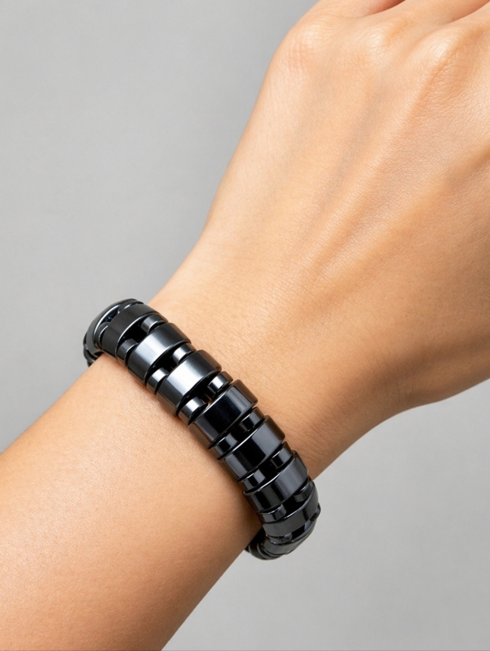 Hematite Style Beaded Bracelet Black Unisex Stretch Minimalist Stack Goth Grunge